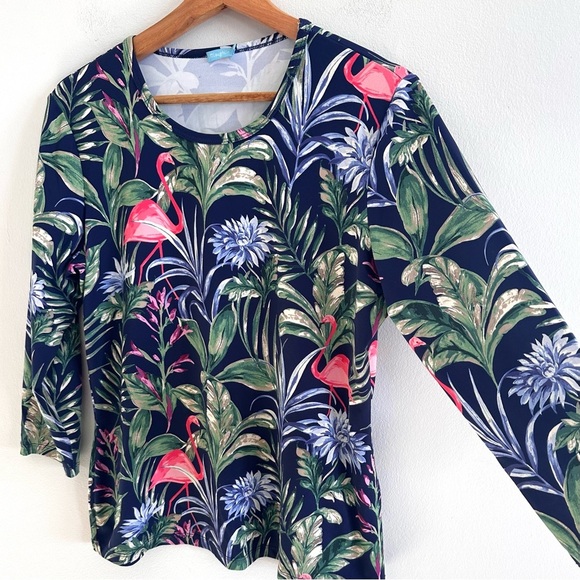 J. McLaughlin Catalina cloth tirpical Floral Flamingo Print Women's Top large - Picture 2 of 6